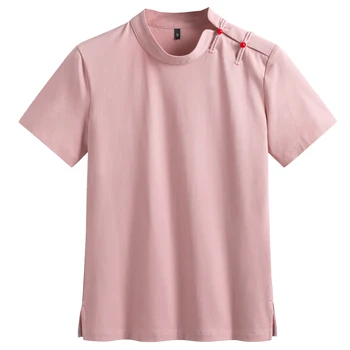 Летняя новинка 2023 года, простая хлопковая женская однотонная футболка с короткими рукавами и пуговицами по бокам