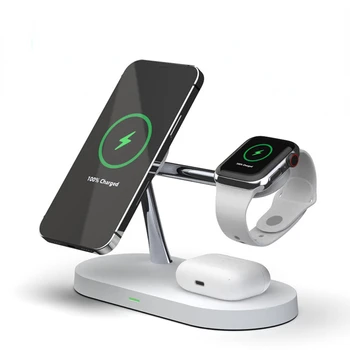 Магнитная Беспроводная Зарядная Подставка 30 Вт 3 в 1 для iPhone 14 13 12 Pro Max Apple Watch Airpods Индукционная Станция Быстрой зарядки
