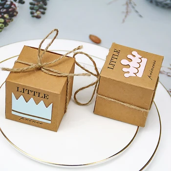 Маленький принц Принцесса Коричневая Подарочная коробка из крафт-бумаги Baby Shower для Вечеринки в честь Дня рождения Коробки конфет с Короной и бечевкой