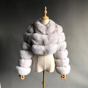 Меховая шуба куртка женская модная толстая шуба из натурального лисьего меха зимняя теплая короткая куртка из натурального лисьего меха