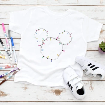 Минималистичные детские белые футболки Disney с рисунком головы Микки, Одежда для девочек от 3 до 12 лет, удобная детская футболка с круглым вырезом и коротким рукавом