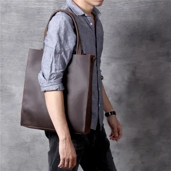 Модная винтажная мужская сумка-тоут из натуральной кожи, повседневная простая сумка crazy horse из воловьей кожи, сумка-портфель, большая сумка для ноутбука