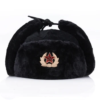 Модная дикая зимняя теплая шапка с советским значком Lei Feng, ветрозащитная водонепроницаемая мужская и женская уличная шапка, толстые наушники, теплые шапки