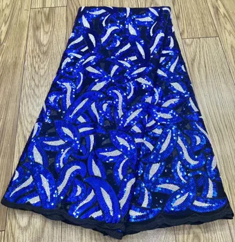 Модная Королевская Синяя Африканская Кружевная Ткань С Блестками, 5 Ярдов, 2023, Французская Высококачественная Тюлевая Кружевная Ткань В Нигерийском Стиле Для Свадебного Платья