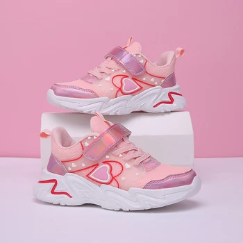 Модная обувь для девочек с подсветкой, Дышащая сетчатая детская спортивная обувь, розовые кроссовки для бега 