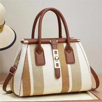Модные женские сумки через плечо в полоску контрастного цвета, портативная сумка, Повседневная популярная высококачественная сумка