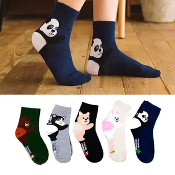 Модные носки для экипажа с пандой, собакой, котом, медведем в стиле Харадзюку, впитывающие пот, носки с мультяшными животными, женские хлопчатобумажные носки средней длины