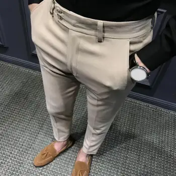 Модные прямые мужские брюки на молнии с девятыми карманами
