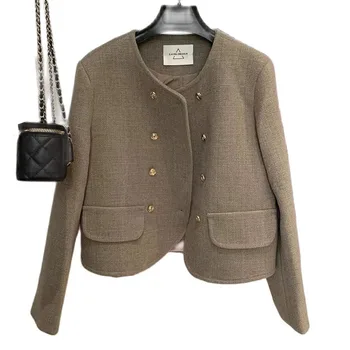 Модный дизайн, двубортный пиджак, женское повседневное короткое женское пальто с круглым вырезом, топы, корейские пиджаки Casaco Feminino