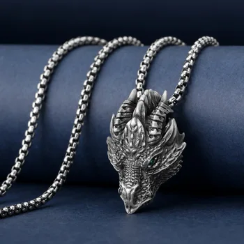 Модный китайский Оловянный серебряный кулон с драконом, ретро-ожерелье в стиле хип-хоп для мужчин и женщин