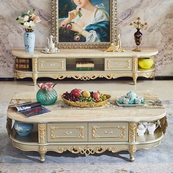 Мраморный журнальный столик, комбинированный набор для телевизора, гостиная, простая золотая резная овальная форма