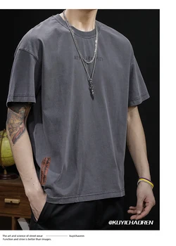 Мужская летняя свободная футболка M6170 от бренда ins Tide, мужская футболка большого размера с коротким рукавом