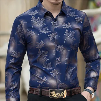 Мужская модная рубашка с длинными рукавами в виде кленового листа, 3D печать, повседневный тонкий кардиган с отворотом и пуговицами, Гавайская рубашка, настраиваемая