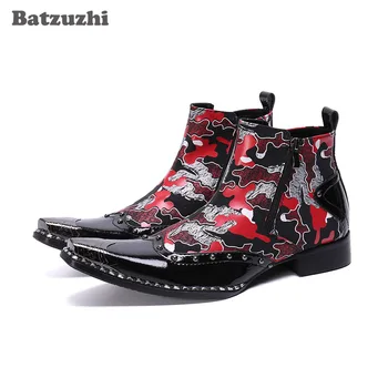Мужские ботинки Batzuzhi с Острым металлическим Носком в стиле панк-рок, Кожаные Ботильоны для официальных деловых вечеринок и свадьбы, Большой Размер US6-US12