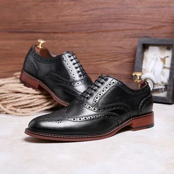 Мужские броги ручной работы, мужские модельные туфли из натуральной кожи, черные дизайнерские оксфорды с резьбой в виде Воловьего Вола для мужчин