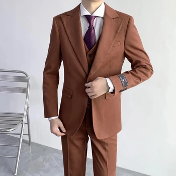 Мужские костюмы с курткой на одной пуговице, 2 предмета (пальто + брюки), обычный стиль деловой мужской одежды, брючные костюмы на заказ