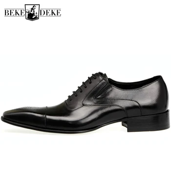Мужские Модельные туфли из натуральной кожи, Черные Итальянские Модные Деловые туфли-Оксфорды 2021 года, Свадебная обувь с перфорацией типа 