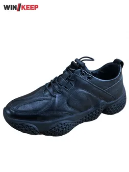 Мужские Осенние Уличные кроссовки для бега из натуральной кожи, кроссовки для бега на толстой платформе на шнуровке, спортивная обувь для спортсменов, фитнеса
