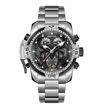Мужские Роскошные часы Reef Tiger, Автоматические часы, Механические Наручные часы, 100-метровый Водонепроницаемый Сапфировый Светящийся стальной ремешок RGA3532
