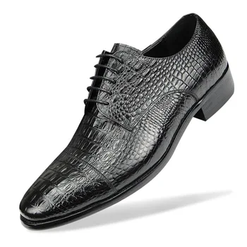 Мужские туфли в стиле дерби из коровьей кожи на шнуровке под крокодиловую кожу, официальные деловые Стильные sapato social masculino