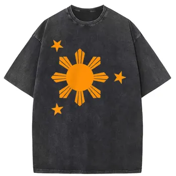 Мужские Филиппинские футболки с изображением Солнца и Звезд, лето/осень, негабаритные футболки в Японском стиле с длинным рукавом, мужские толстовки
