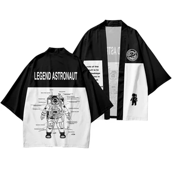 Мужское японское кимоно с традиционным рисунком астронавта, Повседневная Свободная тонкая куртка, Азиатское кимоно, кардиган, кимоно для мужчин