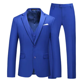 Мужской костюм M-6XL, Приталенный, Модный Однотонный Блейзер Большого Размера, темно-синий, черный, Королевский Синий, Белый, Комплект из 3 предметов