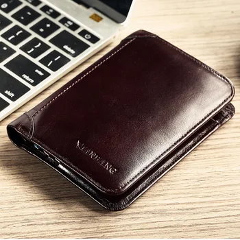 Мужской кошелек из воловьей кожи Верхнего слоя, короткий модный деловой классический кожаный бумажник