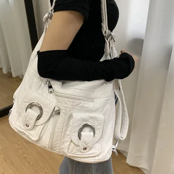 Мягкая Кожаная сумка через плечо Большой емкости Для Багажа, Дорожная Винтажная Корейская Роскошная Дизайнерская Стильная женская сумка-рюкзак, Модные Сумки-тоут