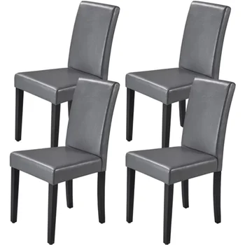 Мягкие обеденные стулья Parson с ножками из массива дерева, набор из 4 штук, серый
