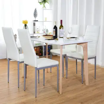 Набор из 4 обеденных стульев из искусственной кожи Элегантного дизайна, мебель для дома, белый (на складе в США)