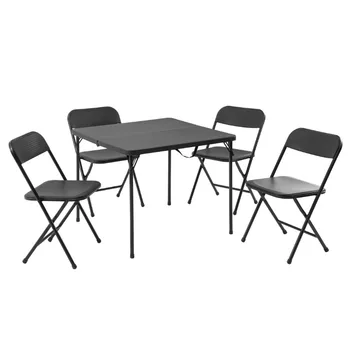 Набор из 5 предметов, стол для игры в карты из смолы и четыре стула, черный