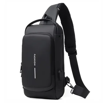 Нагрудная многофункциональная сумка для мужчин, сумка через плечо, противоугонная дорожная короткая мужская USB-зарядка из кожи