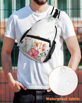 Нагрудная сумка с тропическими цветами и бабочкой в пасторальном стиле, Мужская модная сумка на плечо, Спортивная повседневная водонепроницаемая сумка через плечо