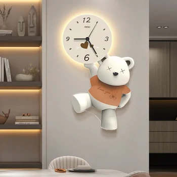 Настенные часы с милым медведем, настенные наклейки, Современный минималистичный телевизор, диван, фон, Настенный ресторан, Декор кухни, Настенные акриловые часы