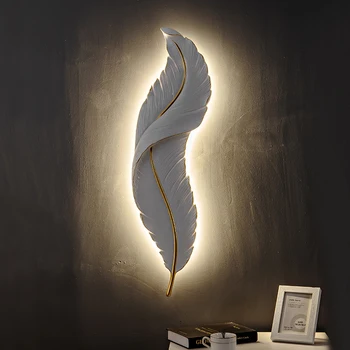 Настенный светильник из перьев смолы, гостиная, креативная спальня, прикроватная светодиодная декоративная лампа, современная решетка для телевизора, фоновый настенный светильник