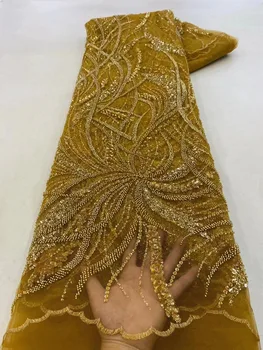 Нигерийская французская кружевная ткань для свадебных платьев, роскошные свадебные ткани для жениха, расшитые бисером, Африканская тюлевая кружевная ткань с блестками и бисером