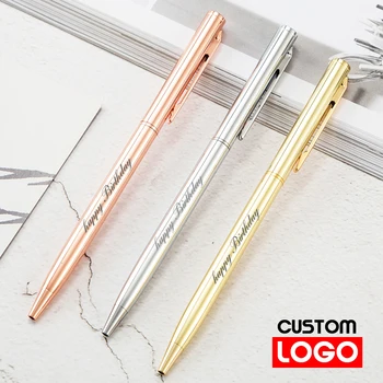 Новая металлическая шариковая ручка, ручка из розового золота, Изготовленный на заказ логотип, Рекламная шариковая ручка, Надпись, Выгравированное имя, Рекламная ручка