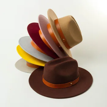 Новая фетровая шляпа с красным поясом для женщин, шапки из искусственной шерсти, роскошная шляпа с широкими полями chapeu fedora homem panama 2021, осенняя зимняя шляпа