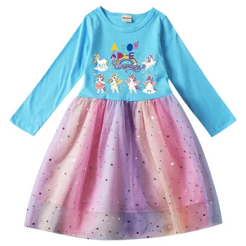 Новинка 2023 года, детские платья A FOR ADLEY для маленьких девочек, Сетчатое праздничное платье принцессы с длинными рукавами для девочек, Детский карнавальный костюм для косплея