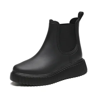 Новые британские женские непромокаемые сапоги на платформе, водонепроницаемые женские дождевики, водонепроницаемая обувь, резиновые сапоги черного и бежевого цветов