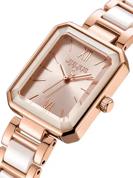 Новые керамические женские часы Julius, Японские часы Mov't, Элегантные прямоугольные модные часы со стразами, Металлический браслет, подарочная коробка для девочек