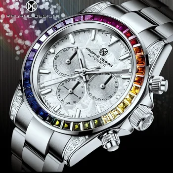 Новые Мужские механические наручные часы PAGRNE DESIGN, водонепроницаемые автоматические часы из нержавеющей стали, Модные мужские часы из сапфирового стекла
