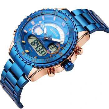 Новые Роскошные Мужские часы Stryve 8020 в стиле Милитари из нержавеющей Стали с двойным дисплеем, Водонепроницаемые Кварцевые Цифровые спортивные часы reloj hombre