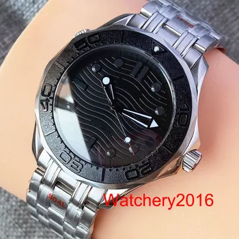 Новый 41-миллиметровый черный циферблат, Сапфировое стекло, браслет из нержавеющей стали, светящиеся стрелки, Автоматические мужские часы NH35 Miyota 8215