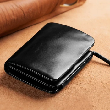 Новый Мужской кошелек RFID Anti Theft на короткой молнии с тремя складками, Визитница, сумка для денег, кошелек из натуральной кожи, мужской кошелек
