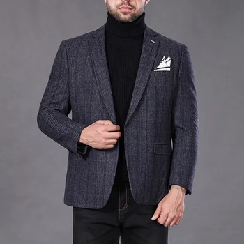 Новый Роскошный Осенне-зимний Высококачественный Брендовый Однотонный Шерстяной костюм в клетку, Мужская куртка S-5XL, Модное Мужское пальто на одной пуговице