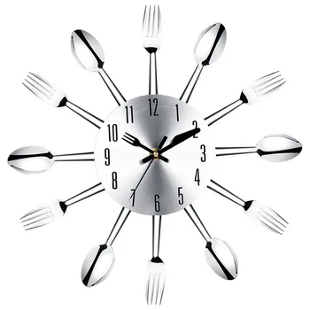Нож и вилка из нержавеющей стали, ложка, кухонные настенные часы для ресторана, украшение дома