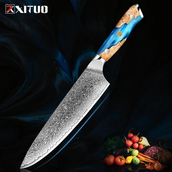 Нож шеф-повара XITUO 8-дюймовый Дамасский кухонный нож с длинной ручкой Pro Sharp VG10 Японский стальной нож для суши для мяса, нож для нарезки шеф-повара