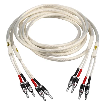 Одна пара HIFI посеребренный кабель динамика Hi-end 4N OFC Провод динамика для систем Hi-fi Y-образный кабель динамика с банановой вилкой